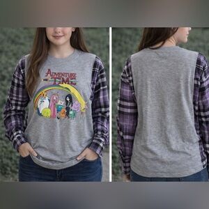 Adventure Time Graphic Top With Flannel Sleeves